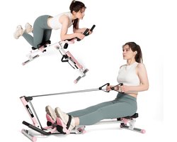 3-In-1 Roeitrainer – Roeimachine – Home Gym Apparatuur – Fitness Trainer – Abdominal Trainer – Verstelbare Weerstand – Inklapbaar & LCD-Display – Roze