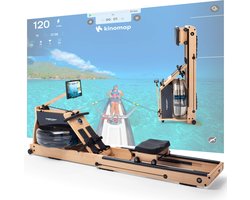 Christopeit WP 5000 roeitrainer voor thuis opvouwbaar - roeimachine van hout, hybride water-magneetsysteem, Kinomap, Bluetooth