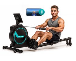 FITAGE Roeitrainer - Roeimachine met Trainingsprogrammas & App - Inklapbaar Roeiapparaat met 16 Weerstandniveaus - Roeitrainers