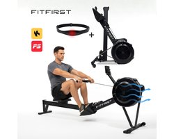 FitFirst® AirRower | Inklapbare roeitrainer met Apps | Roeimachine voor elke lengte en tot 200KG | Professionele Ergometer | 10 Niveaus Luchtweerstand|