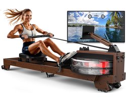 FYSIQ Elite Water Resistance Houten Roeitrainer - Inklapbaar - Bruin - Berkenhout - Natuurlijk Weerstandssysteem - Gemaakt van Duurzame en Natuurlijke Materialen - Roeimachine - Roeitrainer Waterweerstand - Roeitrainers - Met App en Bluetooth