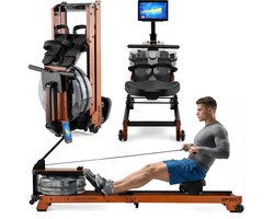 Gymtek® Roeitrainer Inklapbaar - Roeimachine - Roeiapparaat - Waterweerstand - 6 Weerstandniveaus - tot 120 kg - Bluetooth - Kinomap