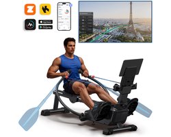 MERACH 2025 Roeimachine met Magnetisch systeem - 7 trainingsmodi roeitrainer - Ergonomisch zitje - LCD-display - Tablet-houder - Interactieve app - Bluetooth - Kinomap-compatibel - Full-body training - 36 kg weerstand - Tot 158 kg