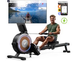 MERACH Elektronische roeitrainers met 16 weerstandsniveaus - Zelfopwekking roeimachine - Stabiel dubbelrails ontwerp - LCD-display - 90% voorgemonteerd - Tablet-houder - MERACH & Kinomap app - Verticale opslag - Belastbaar tot 158 kg - Stille workout