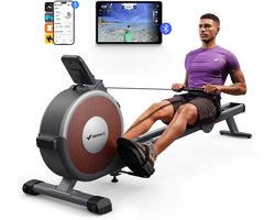 MERACH Magnetische roeimachine met bluetooth - 16 weerstandsniveaus - Stille roeitrainer voor thuis met exclusieve app - LCD-gegevensweergave - Eenvoudige montage - Geüpgradede dubbele glijrails - verticaal opbergen