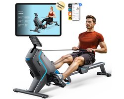 MERACH Roeimachine voor thuis - Inklapbaar - 16 weerstandsniveaus - LCD-display - Stille magnetische rem - Gepolsterd zitje - Exclusieve app en spellen - Kinomap app-compatibel - Eenvoudige montage - Ergonomisch - Geschikt voor full-body training