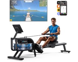 MERACH Roeimachine waterweerstand met 15L watertank - Stalen frame - Eenvoudig te verplaatsen - Roeitrainer met LCD-monitor - Ergonomisch zitje - Bluetooth & Kinomap-compatibel - Ruimtebesparend - Echt-tijd fitnessmonitor - Stille training tot 136 kg