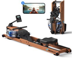 MERACH Roeitrainer waterweerstand - inklapbaar - Roeimachine van massief hout - Houten constructie - Dual-slide-rail - Kinomap-compatibel - Exclusieve Bluetooth app - Interactieve kaarten - Tabletstandaard - Eenvoudige montage - Belastbaar tot 180 kg