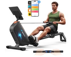 MERACH Ruderapparaat voor Thuis - Stil, Opvouwbaar Magnetisch Roeitoestel - met LCD-Display, Bluetooth-verbinding - Zelfaangedreven, Compatibel met Kinomap - Tablet- en Fleshouder, Magnetische Weerstand - Eenvoudige Montage, Ruimtebesparend - 158 kg