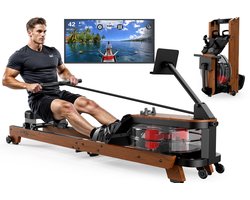 MettleMatic Roeimachine - Houten Roeimachine met Waterweerstand, Vouwdbaar met Bluetooth - Monitor en Tablet - Houder, Maximum Laadvermogen 180 kg