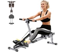 Opvouwbare Roeitrainer voor Thuis - Hydraulische Roeimachine met 12 Weerstandsniveaus - Dubbele Rails voor Stille Bediening - LCD-display voor Realtime Gegevens