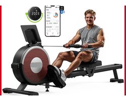 Roeimachine - Magnetische Roeitrainer - Roeiapparaat - App - Bluetooth - Dual Rail Systeem - Elektromagnetische Weerstand - 16 Weerstandsniveaus - Dual Rail Systeem - Stil & Krachtig - 160 kg Belastbaar