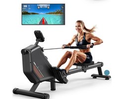 Roeimachine - Magnetische Roeitrainer - Roeiapparaat - Opvouwbare - LCD Display - 300N Weerstand - Max 150kg - met 16 Weerstandsniveaus - Bluetooth Connectie - Ergonomisch Ontwerp - Stil en Compact - Zwart