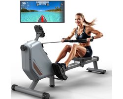 Roeimachine - Magnetische Roeitrainer - Roeiapparaat - Opvouwbare - met 16 Weerstandsniveaus - Bluetooth Connectie - LCD Display - 300N Weerstand - Max 150kg - Ergonomisch Ontwerp - Stil en Compact - Grijs