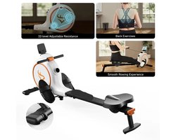 Roeimachine - Roeiapparaat - Magnetische Roeitrainer Fitness - 32 Weerstandsniveaus - LED Display - Bluetooth Smart Rower - Geluidsstil - 300LBS Draagvermogen - Wit