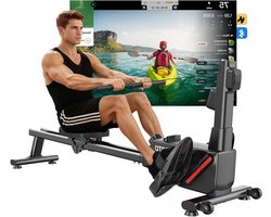 Roeimachine – Roeitrainer – Fitnessroeier – Workout Machine – Thuisfitness – 16 Weerstandsniveaus – Ultrastille Magnetische Weerstand – Bluetooth Kinomap App – Dubbele Rails – Compact Opvouwbaar – Geschikt tot 158 kg – Zwart