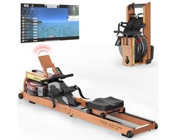 Roeimachine voor thuis van eikenhout - Opvouwbaar waterroeiapparaat met Bluetooth-display