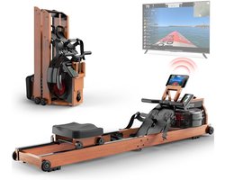 Roeimachine voor Thuis van Massief Eikenhout – Opvouwbaar Water Roeiapparaat met Bluetooth Display – Inclusief 30 Dagen Kinomap – Tablethouder – 150 kg Draagvermogen
