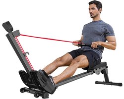 Roeitrainer Inklapbaar - Hometrainer - Roeimachine Fitness - Zwart met Rood