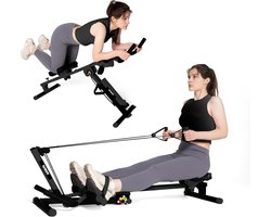 Roeitrainer – Roeimachine – Ab Trainer – Fitnessapparaat – Buikspiertrainer – 3-In-1 Multifunctioneel – 2 Instelbare Weerstanden – Compact & Stil – Zwart