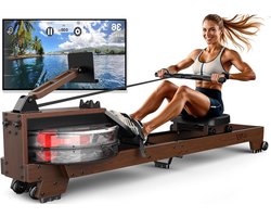Roeitrainer – Roeimachine – Waterroeier – Houten Roeitoestel – Fitnessapparaat – Massief Hout – Bluetooth Monitor – Opvouwbaar – Geschikt voor 1,20-2m – Max. 175 kg belastbaar