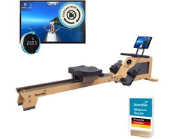 Skandika roeimachine voor thuis Torin P6-G - Roeitrainer krachttraining, met eigen aandrijving, frame van echt hout, magneetrem met 32 niveaus, Bluetooth & Kinomap app compatibel, opbergfunctie, tot 150 kg