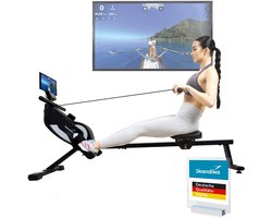 Skandika roeimachine voor thuis Venn P5-M - Roeitrainer met magneetweerstand, lange rails, 16 standen, Bluetooth, compatibel met Kinomap app, tot 135 kg | Roeimachine voor thuis, fitness, sport