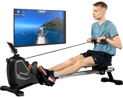 Skandika Venn Roeimachine – Roeitrainers - Home roeiapparaat fitness - Tablet houder, roeier met multifunctionele computer, 8 weerstandsniveaus instelbaar, onderhoudsarm - Fitnessapparaten - grijs