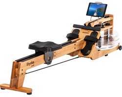 Skandika waterroeier Styrke Premium - Made in Germany, kersenhout uit Duitsland, roeimachine water van hout, Kinomap app-functie, roeitrainer voor thuis, tot 180 kg