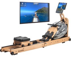 Skandika waterroeimachine Nytta - 45° tank, houten roeimachine voor thuis, opklapbaar, Kinomap app compatibel, Europees beukenhout | Houten roeimachine met waterweerstand