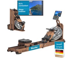 Skandika waterroeimachine Nytta - 45° tank, houten roeitrainer voor thuis, opklapbaar, compatibel met Kinomap app, Europees beukenhout | Houten roeitrainer met waterweerstand