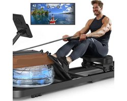 Water Roeimachine - Roeimachine - Magnetische Roeitrainer - Roeiapparaat - Ergonomisch Zitvlak - Max 160kg - 14L Watertank - Opvouwbare - met Bluetooth Monitor - van Massief Hout - Met Tablet Houder - Voor Thuisgebruik - Zwart