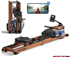 Water Roeimachine - Roeimachine - Magnetische Roeitrainer - Roeiapparaat - Ergonomisch Zitvlak - Max 181kg - 15L Watertank - Opvouwbare - met Bluetooth Monitor - Houten Frame - Voor Thuisgebruik - Zwart