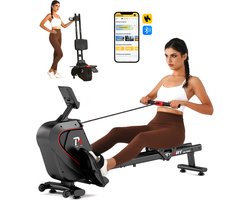 YEE GOO Magnetische Roeitrainer - Roeimachine 16 Weerstandniveaus - Max. Laadvermogen 150 kg - Roeitrainer met Magnetische Weerstand - LED-display en Compatibele app - Roeiapparaat Voor Thuis - Zwart