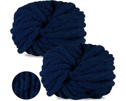 2 bollen grote handbreiwol, 500 g, grove wol, chenillegaren, XXL, 20 mm, dikke garen, voor haken, plaids, dekens, sjaals, nest voor dieren (marineblauw)
