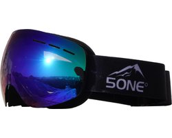 5one® Alpine 1 Blue anti-condens Skibril met hardcase - Zwart frame