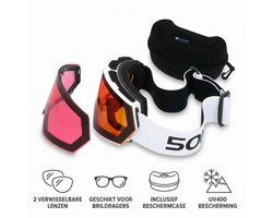 5one® Skibril Alpine 6 Raspberry Skibril met 2 Lenzen - wit montuur