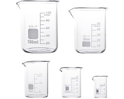 Bekerglazen 100ml 50ml 25ml 10ml 5ml Bekerglas Maatbeker Laboratorium Bekerglas Set Glas Bekerglas Borosilicaatglas Maatbekers 50ml voor Laboratorium Laboratoriumglas Hittebestendig
