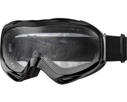 BiB - Skibril - Professionele Skibril - Snowboardbril - Skibrillen - Met Zwarte Hoofdband - Sneeuwbril - Goggles - Beschermt tegen Fel Zonlicht - UV Beschermend - Vermindert Verblinding - Comfortabele Pasvorm - Racer - Zwart - One Size - Unixex