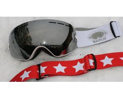 Combinatiepakket van Skibril met zilveren spiegelglas, extra zelfontworpen sterren band en een gratis beschermdoos