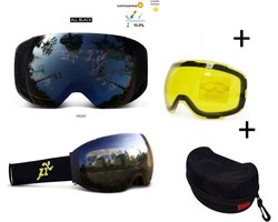 Goggle / Skibril met EXTRA magnetische lens All black frame Zwart AX type 1 Cat. 0 tot 4 - ☀/☁