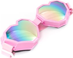 KIMU Goggles Hartjes Skibril - Bril Lichtroze Montuur - Regenboog Spiegelglazen - Steampunk Roze Valentijn Ski Spacebril Dames Hart Carnaval