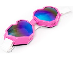 KIMU Goggles Hartjes Skibril - Bril Roze Wit Montuur - Oliekleurige Spiegelglazen - Burning Man Hart Valentijn Ski Spacebril Dames Love Kerstkado Kerst Kado