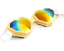 KIMU Goggles Hartjes Skibril - Bril Sunshine Geel Montuur - Regenboog Spiegelglazen - Burning Man Gele Ski Spacebril Rave Alien Dames Hart Festival