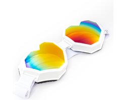 KIMU Goggles Hartjes Skibril - Bril Wit Montuur Regenboog Spiegelglazen - Steampunk Space Spacebril Ski Hart Hartje Dames Love Witte Festival