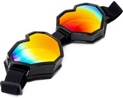 KIMU Goggles Hartjes Skibril - Bril Zwart Montuur - Regenboog Spiegelglazen - Burning Man Hart Ski Spacebril Elastieken band Dames Heren Kerstkado Kerst Kado