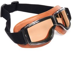 KIMU® Goggles Motorbril Skibril - Bril Bruin Montuur - Bruine Glazen - Pilotenbril Vintage Retro Motor Steampunk Leatherlook Leer Geel Bruine Heren Halloween