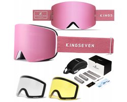 KingSeven - Randloze Unisex Skibril met UV400 en Polarisatiefilter - Roze - 3 lenzen - Model Z308