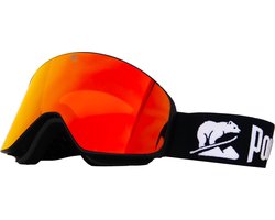 Luxe Magnetische Snowboardbril / Skibril Rode Lens Zwart Frame + Beschermcase & Microfiber hoes - PolarShred - Anti fog - Cat.3 - 100% UV Bescherming - VLT 16%