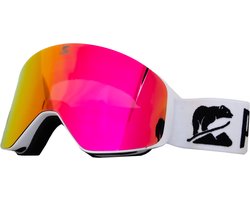 Luxe Magnetische Snowboardbril / Skibril Roze Lens Wit Frame + Beschermcase & Microfiber hoes - PolarShred - Anti fog - Cat.3 - 100% UV Bescherming - VLT 16%